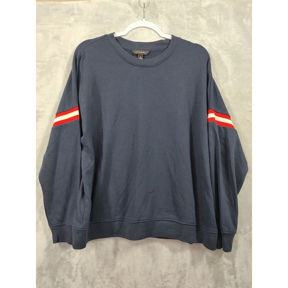 Banana Republic Mens Large Navy Blue Red White Stripe French Terry Sweatshirt